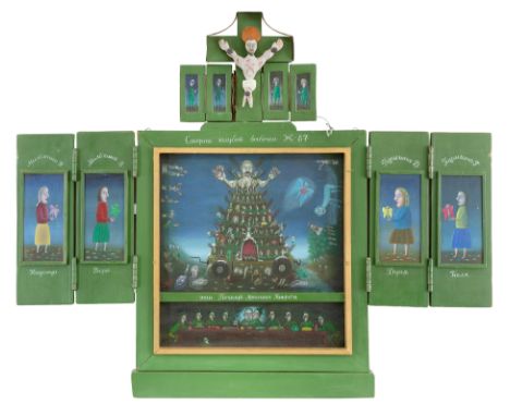 LEONID PURYGIN (RUSSIAN 1951-1996)Moloch, 1988 central panel: oil on canvas, below: oil on canvas on panel, the rest oil on p