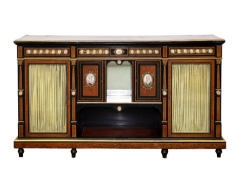 LOUIS XVI-STYLE EBONISED AND FRUITWOOD GLAZED SIDE CABINET, 19TH CENTURYlouis XVI-style ebonised and fruitwood pargquertry in