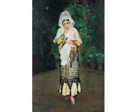 EMILIO SALA Y FRANCES (SPANISH 1850-1910)Young Beauty, 1877 oil on panel 33 x 21.5 cm (13 x 8 1/2 in.)signed, dated, inscribe