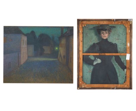 A DOUBLE SIDED WORK BY RUDOLF HIRSCHENHAUSER (AUSTRIAN B. 1882)Street Scene; Portrait of a Lady, 1910 oil on canvas 74 x 98 c
