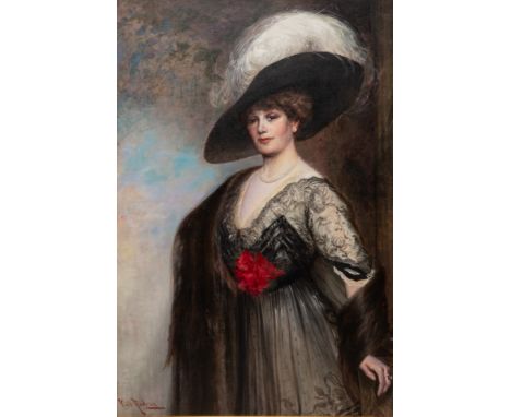 Y. DE RADVAN (FRENCH LATE 19TH-EARLY 20TH CENTURY)Lady with Ostrich-Feathered Hat, circa 1910 oil on canvas  132 x 89 cm (52 