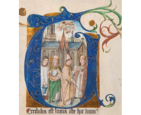 ENGLISH MANUSCRIPT ILLUMINATOR (15TH CENTURY)Historiated initial 'T'(erribilis) est locus iste: hic dom[us Dei est], circa 14