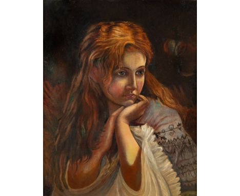 CLARENCE BUSH (20TH CENTURY)Portrait of Young Eastern European Red-Haired Woman ,  oil on canvas 51 x 41 cm (20 1/8 x 16 1/8 