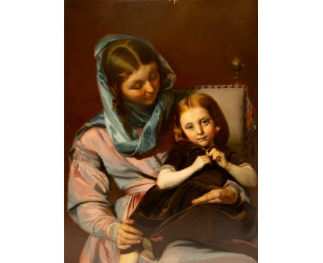 ALEXANDER LAEMLEIN (FRENCH 1813-1871)Portrait fo Mother and Child, 1843 oil on board 101 x 77 cm (39 3/4 x 30 1/4 in.) signed