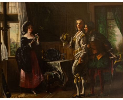 AFTER FERDINAND VICTOR LEON ROYBET (FRENCH 1840-1920)Two Cavaliers Visiting a Young Woman , oil on canvas  56 x 71 (22 x 28 i