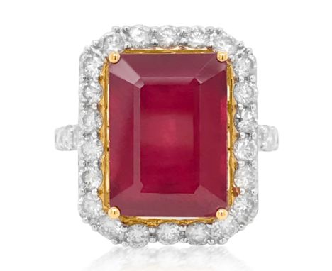 14KT GOLD CUSHION CUT RUBY RING 14KT GOLD CUSHION CUT RUBY RING    cushion cut ruby centered and surrouned by twenty three ro