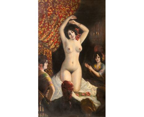 EUROPEAN ARTIST (19TH CENTURY)Harem Scene,  oil on canvas  173.5 x 105.4 cm (68 1/4 x 41 1/2 in.) CONDITIONThe canvas is made