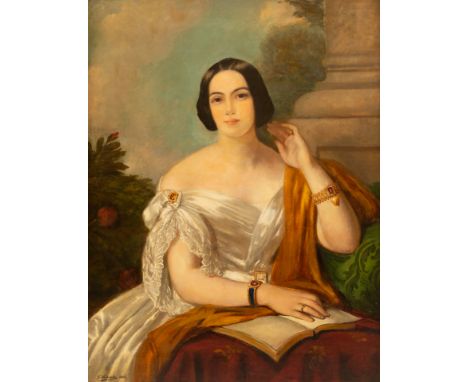 ATTRIBUTED TO FRANZ XAVER WINTERHALTER (GERMAN 1806-1873)Portrait of a Dark-Haired Lady Reading, 1858 oil on canvas 113 x 88 