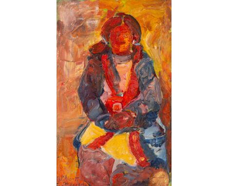KLARA SHEINZON (ISRAELI 1922-2011)Woman's Portrait in Red, circa 1950soil on canvas 65 x 41 cm (25 5/8 x 16 1/8 in.) signed l