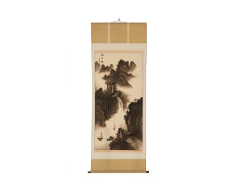 A CHINESE SCROLL OF MOUNTAIN LANDSCAPE
Ink on paper, mounted on hanging scroll, inscribed and with one seal of the artist
134