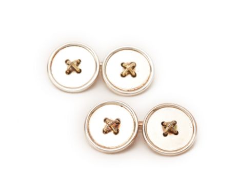 A PAIR OF TIFFANY &amp; CO. SILVER AND GOLD BUTTON CUFFLINKS
Marked 'Tiffany &amp; Co.' , '925, 750', with Tiffany box
3cm lo