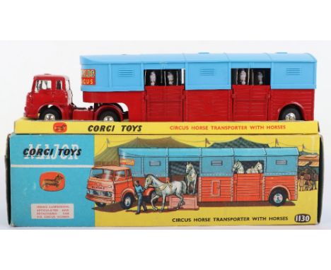 Corgi Major Toys 1130 Chipperfield’s Circus Horse Transporter with Horses, Bedford TK cab, red/blue body, spun wheel hubs, re