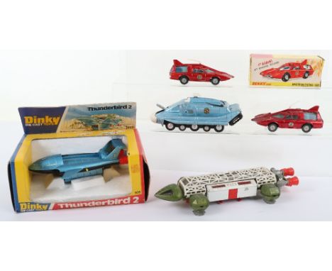 Quantity of Dinky Gerry Anderson Models, including: boxed 106 Thunderbird 2 &amp; 4 From TV series ‘Thunderbirds’ metallic bl