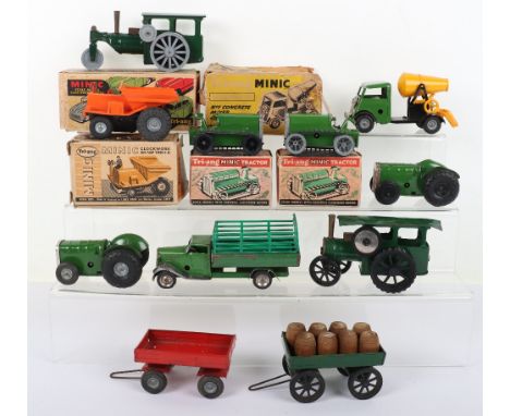 Tri-ang Minic Construction and Farm vehicles, boxed 33M Steam Roller and boxed 115M plastic orange Dumper truck, condition: b