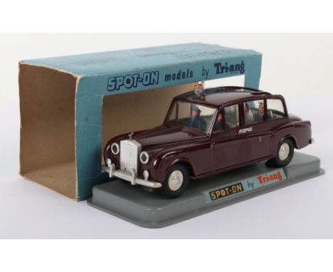 Triang Spot-On Model 260 Royal Rolls Royce Phantom, maroon body, flag and crest on roof, flying lady mascot to front, figures