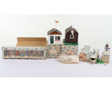 Vintage Boxed Scalextric Buildings and Accessories, including: A/211 First Aid Hut, A/238 Time Keepers Hut, F/303 Starter on 