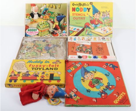 Quantity of Noddy Vintage Toys, including: Chad Valley Noddy Quoits game, Noddy in fuzzy-felt Toyland circa 1959, Spears game