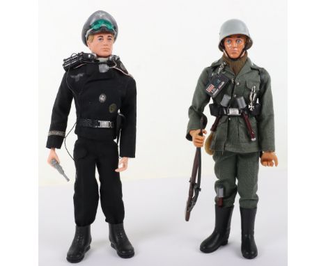 Vintage Action Man German Stormtrooper Outfit, on blond flocked hair, eagle eye, gripping hands doll, helmet, combat jacket, 