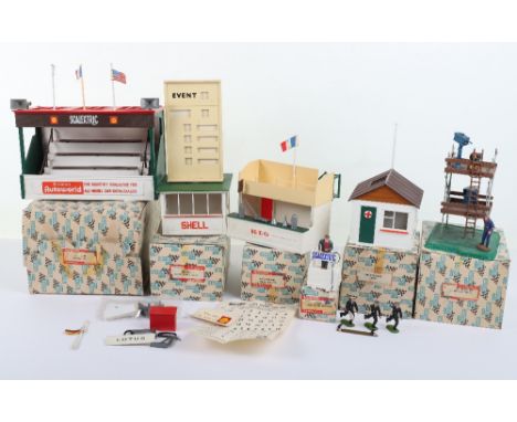 Vintage Boxed Scalextric Buildings and Accessories, including: A 201 Event Board and hut, A/203 Owners Stand and Pit, A/209 G