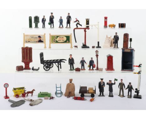 Quantity of 0/00 Gauge Train Figures &amp; Accessories, including: Britains Timp Station personnel, luggage, barrows, signs, 