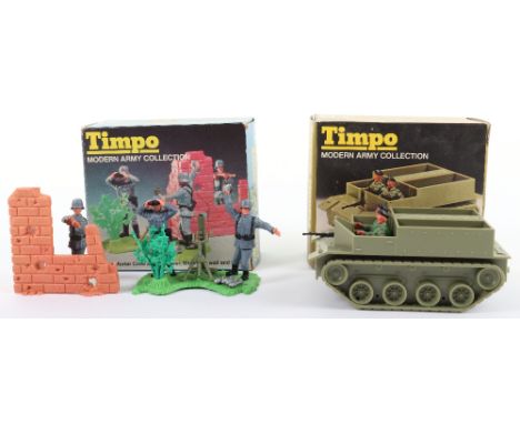Two Timpo Modern Army Collection Sets, ref no: 758 Bren Gun Carrier plus 2 man crew and ref no: 765 German mortar crew and ob