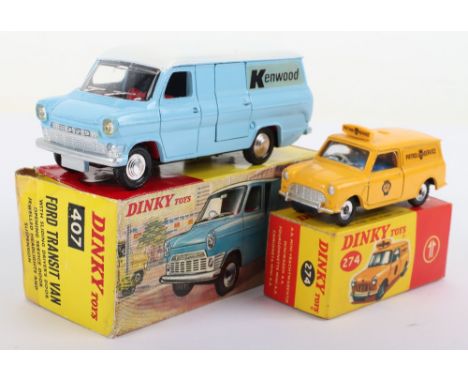 Two Boxed Dinky Toys Vans,274 A.A. Mini Van ‘Patrol Service’ yellow body, blue interior, spun wheel hubs and 407 Ford Transit