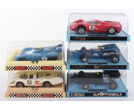Boxed Scalextric Slot Cars, Matra 670 made in France, Porsche 917 made in France,C.041 Super Formula Ferrari GT330 made in Gr