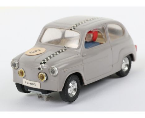 Scarce Spanish Scalextric Fiat T.C. 600 grey body, RN.5, chequered decal, black plastic base, with driver, in good used origi