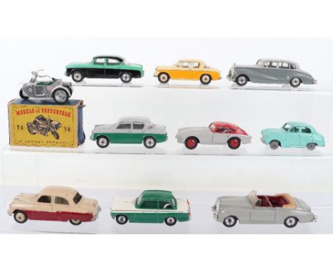 Nine Unboxed Dinky Toys Cars, 150 Rolls Royce Silver Wraith, 160 Austin A30,164 Vauxhall Cresta,  165 Humber Hawk,166 Sunbeam