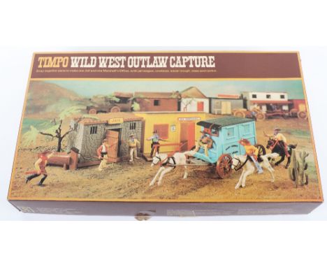 Timpo 256 Wild West Outlaw Capture Set, layout card sheet,one Jail, one marshalls office, with Jail wagon complete, two mount