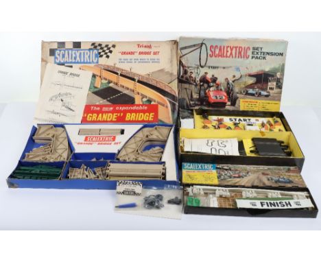 Scalextric HP/1 Set Extension Pack, 1 hump back bridge, 2 change over tracks, 2 straight “B” 1 Start/Finish banner, 1 starter