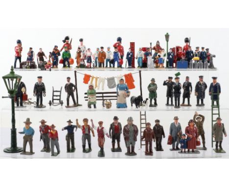 Lead Railway and other figures, including Britains Station Master and Porter, Timpo Porters and passengers, three further Sta