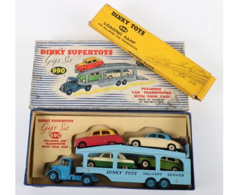 Dinky Supertoys Gift Set 990 Pullmore Car Transporter with Four Cars, Bedford Car Transporter, blue cab/wheel hubs, light blu