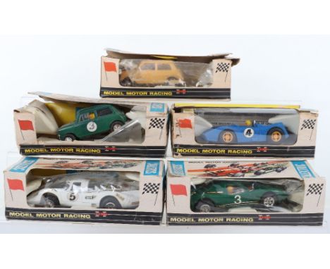 Five Vintage Scalextric Model Motor Racing Boxed Slot Cars, C7 Rally Mini Cooper yellow (missing rear bumper) C7 Rally Mini C