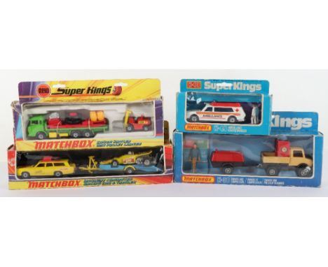 Four Matchbox Speed/Superkings, K-20 DAF Cargo Hauler, light green/yellow with pallet loader and cargo pallets, K-46 Mercury 