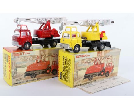 Two Boxed Dinky Toys 970 Bedford TK Jones Fleetmaster Cantilever Cranes, 1. metallic red cab and rear ballast, black chassis,