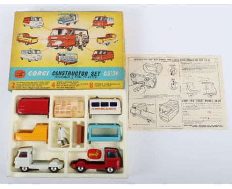 Corgi Toys Commer Constructor Gift Set 24, 2 cab/chassis units, 4x interchangeable bodies, milkman, milk crates and bench sea