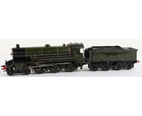 Gauge 0 electric 4-6-0 LSWR locomotive and tender, engine No.736 and bogie LSWR tender finished in green lined livery by Chri
