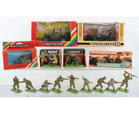 Britains Deetail  U.S. &amp; Japanese Infantry, 9786 U.S. Jeep, in 1st issue box, 9786 U.S. Jeep, in later issue box,7334 U.S