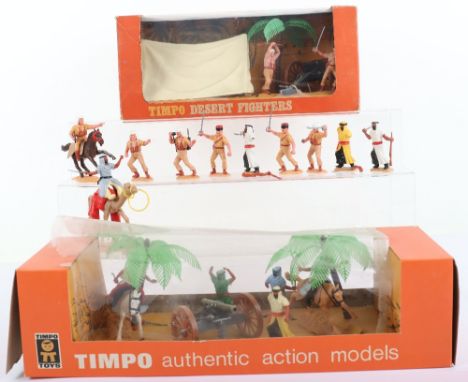 Timpo Desert Fighters, ref 282 Foreign Legion Patrol, two Foreign Legion foot figures, palm tree, tent and  field gun, figure