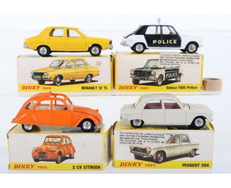 Four Boxed Spanish Meccano Dinky Toys,510 Peugeot 204, off white body, red interior, concave wheel hubs, French price label t