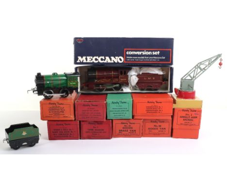 Hornby 0 gauge locomotive and boxed rolling stock, c/w 0-4-0 LMS locomotive and tender 5600, boxed No.30 BR locomotive and un