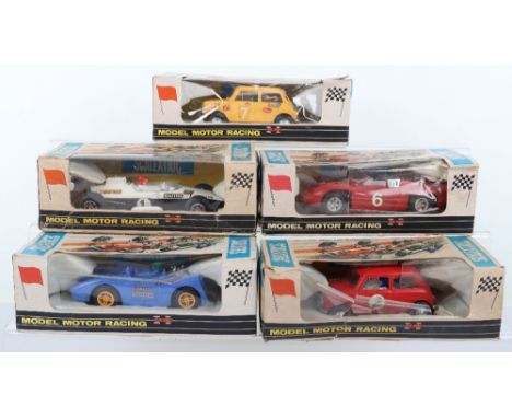 Five Vintage Boxed Scalextric Slot Cars, made in Great Britain,  C.4 Electra Sports, red body, C.7 Rally Mini Cooper, red (bo