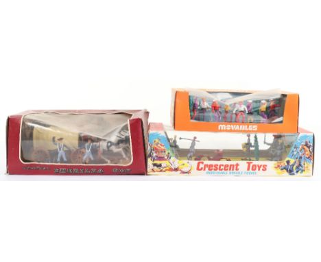 Crescent Toys Set No 3007 Medieval Knights &amp; Catapult, six plastic knights, tree accessory, diecast catapult, in excellen