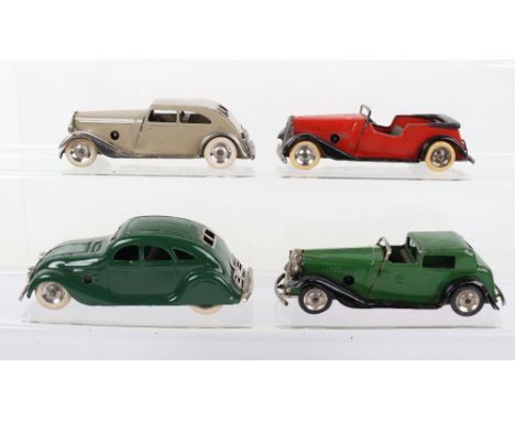 Tri-ang Minic cars, pre-war 4M Sports Saloon, grey with chrome wings and white tyres, condition: good some paint rubs/chips, 