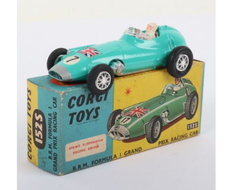 Corgi Toys 152S B.R.M. Formula 1 Grand Prix Racing Car, turquoise body, silver trim, with suspension, driver, Union Jack deca