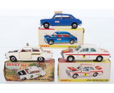 Dinky Toys 282 Austin 1800 Taxi, blue body, white bonnet, red interior, spun wheels, with card packing ring, in mint original