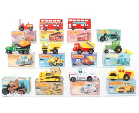 Twelve Boxed Matchbox Lesney Superfast Models, including: MB-15e Fork Lift Truck,red body, yellow forks, MB-17f  The Londoner