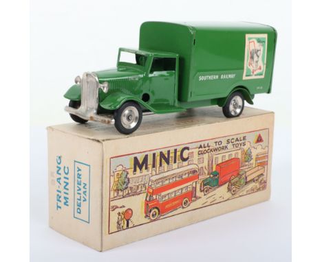 Boxed Tri-ang Minic 82M Southern Railways Delivery van, with working motor, finished in green with Southern Railway transfers