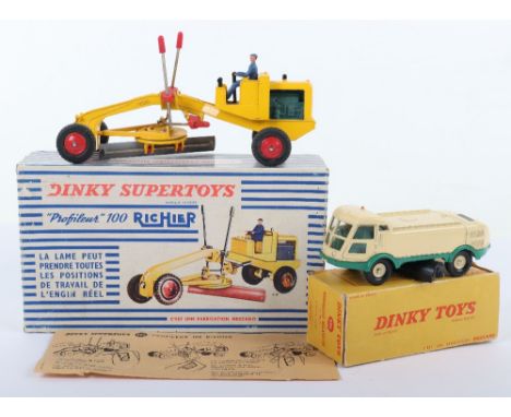 French Dinky Toys 886 Richier Road Grader, yellow body, blue driver, red plastic wheel hubs, in near mint original condition,
